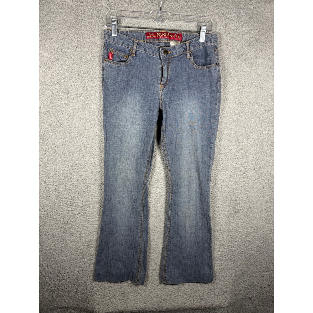 Y2K Mudd Jeans Womens Sz 5 Blue Flare Leg Denim Pants Y2K Mid Rise Stretch 2000s